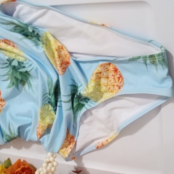 TEMPT ME YELLOW PINEAPPLE BLUE CUT-OUT HALTER MONOKINI SWIMSUIT SIZE SMALL NWT - Picture 7 of 8